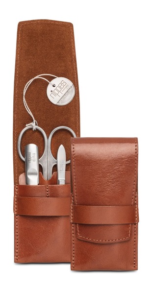 Luxury 3-Piece Genuine Cowhide Leather Manicure Set - Whiskey