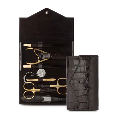 Luxury 7-Piece Genuine Cowhide Leather Manicure Set - Crocodile Pattern primary image