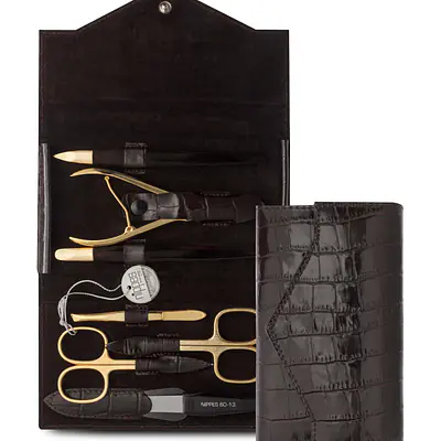 Luxury 7-Piece Genuine Cowhide Leather Manicure Set - Crocodile Pattern primary image