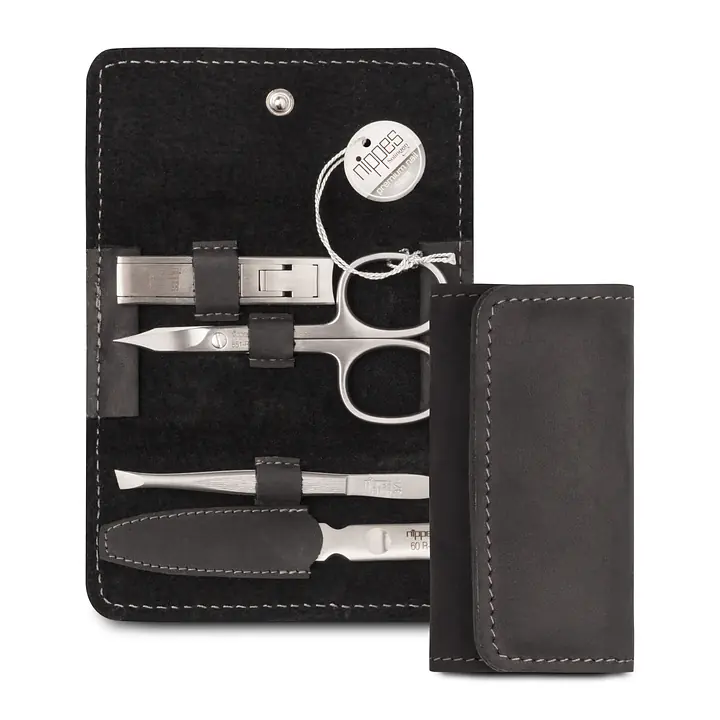 Luxury 4-Piece Genuine Cowhide Leather Manicure Set - Black - Master