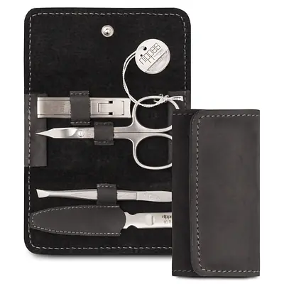 Luxury 4-Piece Genuine Cowhide Leather Manicure Set - Black primary image