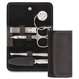 Luxury 4-Piece Genuine Cowhide Leather Manicure Set - Black - Master