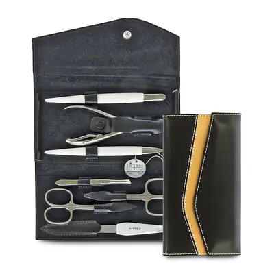 Luxury Leather 7 Piece Nickel-Plated Manicure Set - Black / Brown primary image