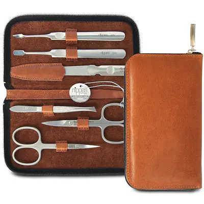Luxury Stainless Steel Handmade 6 Piece Manicure Set with Zipper - Whisky primary image