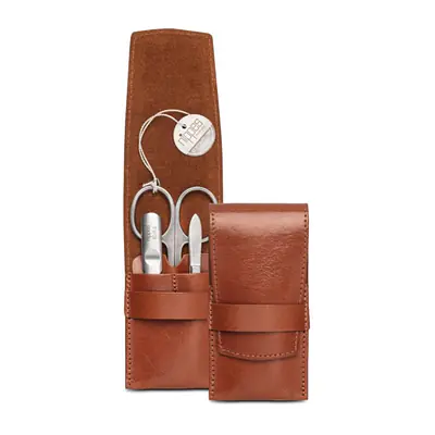 Luxury 3-Piece Genuine Cowhide Leather Manicure Set - Whiskey primary image