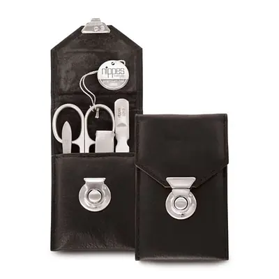 Luxury Leather 4 Piece Manicure Set with Lock - Black primary image